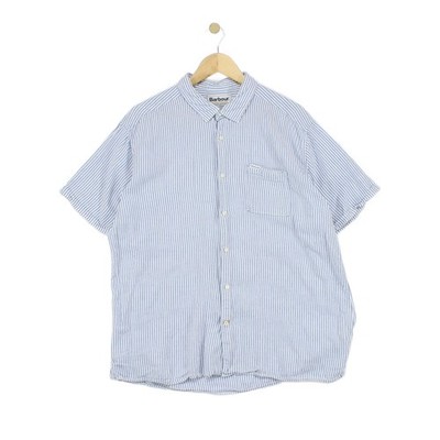 Barbour Gestreiftes Hemd Herren Größe XL Blau Kurzarm Leinenmischung