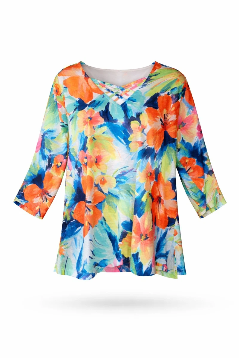 Alfred Dunner El Paso Womens Plus Crew Neck 3/4 Sleeve T-Shirt