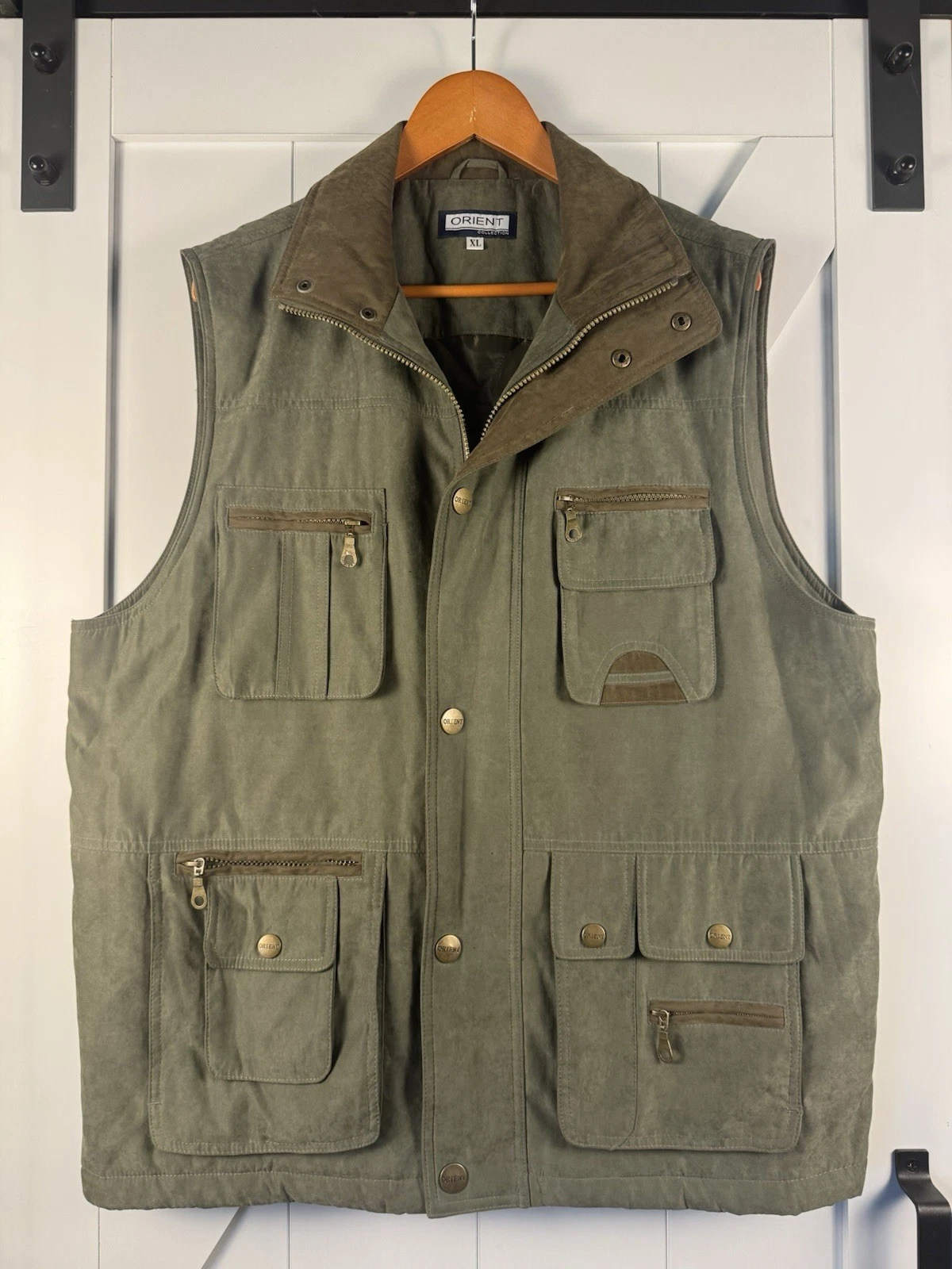 Orient Collection Mens XL Fishing Hunting Utility Vest Olive Green Safari