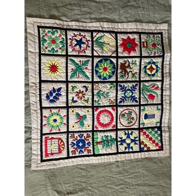 Vintage 1985 Handmade Sampler Album Quilt Applique Hand Quilted Rare 40x40