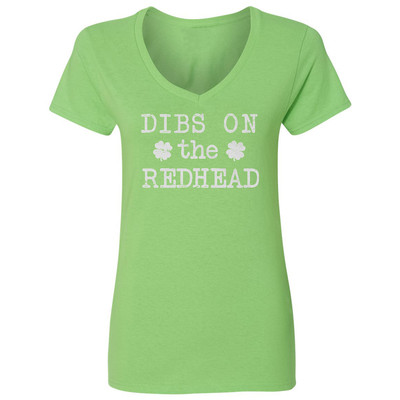 Dibs On The Redhead St Patricks Day Funny Irish Party Ladies' V-Neck Tshirt