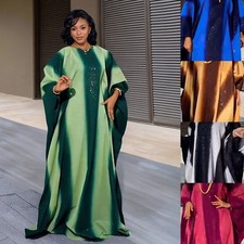 African Dashiki Women Satin Abaya Maxi Dress Long Robes Oversize Kaftan Moroccan