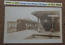 RPPC ca 1910 Chicago Great Western RR Depot, LE ROY, MINN. POSTCARD REAL PHOTO