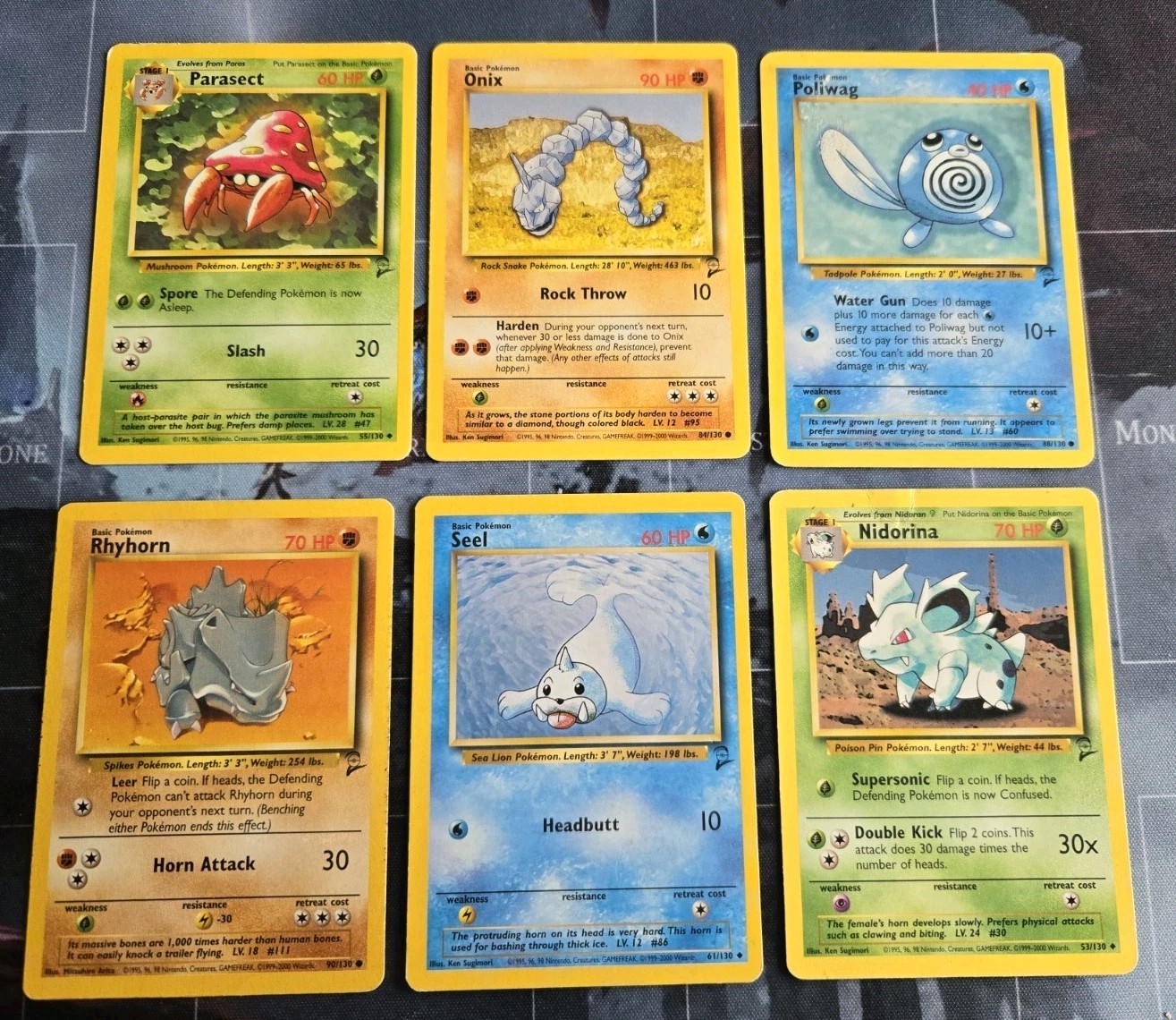 Base Set 2 Card Lot Parasect, Onix, Poliwag, Rhyhorn, Seel Pokémon Vintage - HP