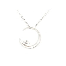 Star Jewelry Moon Motif Diamond Necklace 0.02ct 18K White Gold