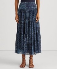 Lauren Ralph Lauren Geo-Print Crinkle Georgette Skirt Blue Multi 10