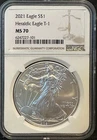 2021 1-oz T1 American Silver Eagle NGC MS70 Brown Label