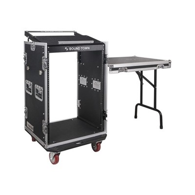 Sound Town Heavy-Duty 1/2'' (12mm) Plywood 16U PA/DJ Rack/Road Case with 11U S...