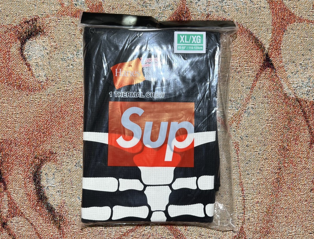 Supreme Hanes Bones Thermal Crew 1 Pack Black XL Brand New | eBay