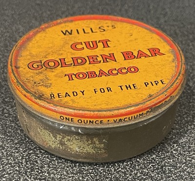 Vintage One Ounce Round Wills's Cut Golden Bar Tobacco Tin With Lid 1950s  1/2