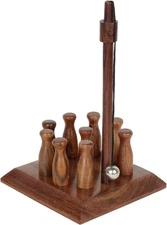 Handcrafted Table Top Mini Bowling Game Set Wooden Bar Skittles Bowling Pin f