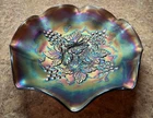 NORTHWOOD AURORA GRAPE LEAVES CARNIVAL GLASS RUFFLED BOWL 8.25"