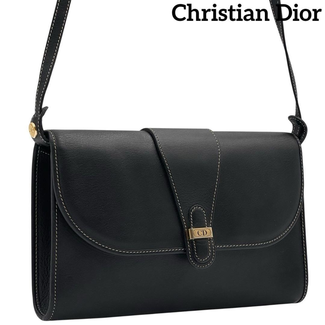 Authentic Dior CD Logo Black Leather Shoulder Bag F06201845