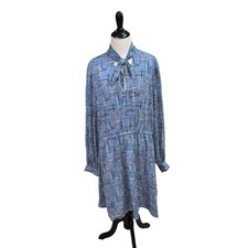 Worthington Women's Sheath Dress Size XL Elastic Waist Neck Bow Geometric Print