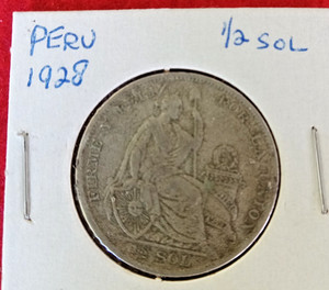Foreign Coin       PERU  1928 1/2 Sol  SILVER  Circulated