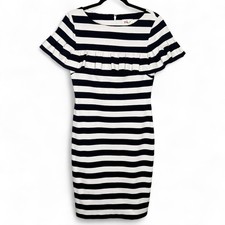 Eliza J Striped Ruffle Sleeve Sheath Dress Womens Size 8 Navy Blue and White