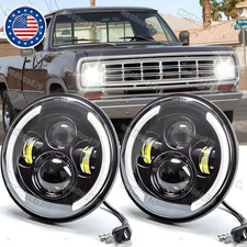 For Dodge W100 W200 D100 D200 Pickup Truck 7 Inch Halo Led Headlight Drl Pair