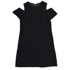 TOPSHOP Black Textured Cold Shoulder Mini Shift Dress Womens 6