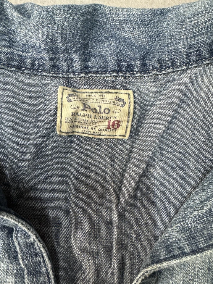 Polo Ralph Lauren Blue Denim Shirt Dress Womens 16 Long Sleeve Tunic Pockets - Image 4 of 4