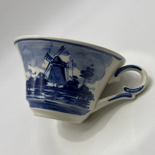 Vintage Hand Painted Delft Blue Windmill Coffee Cup Stamped HOLLAND