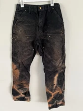 Vintage Carhartt Black Double Knee Jeans Distressed Acidwash Workwear 33x34 Mens