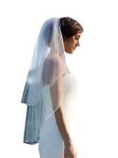 2 Tier Short Wedding Bridal Veil Pencil Edge with Comb for Bride White