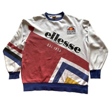 Ellesse Sweatshirt Womens UK 6 Pullover Logo Colourblock Retro, Multicoloured