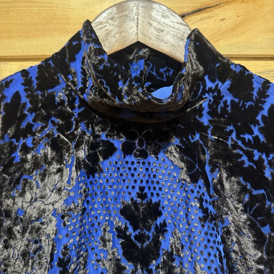 Mini Vestido Anthropologie Cuello Simulado Azul y Negro Terciopelo Burnout Para Mujer Talla 6 Foto 4 de 4