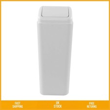 Modern Slimline Plastic Waste Paper Basket With Swing Lid Grey 14 L Capacity