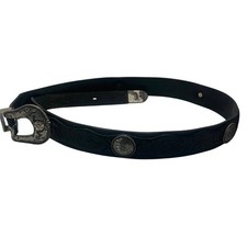 Western Floral Tooled Black Genuine Leather Silver Concho Belt Cowgirl Rustic