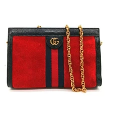 GUCCI GG Logo Red and Black Suede Shoulder Bag From Japan