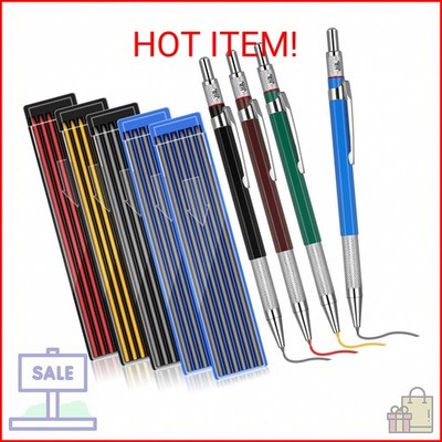 Nezyo 4 Pieces Welder Pencil with 60 Pieces Round Refills Mechanical Pencil Meta