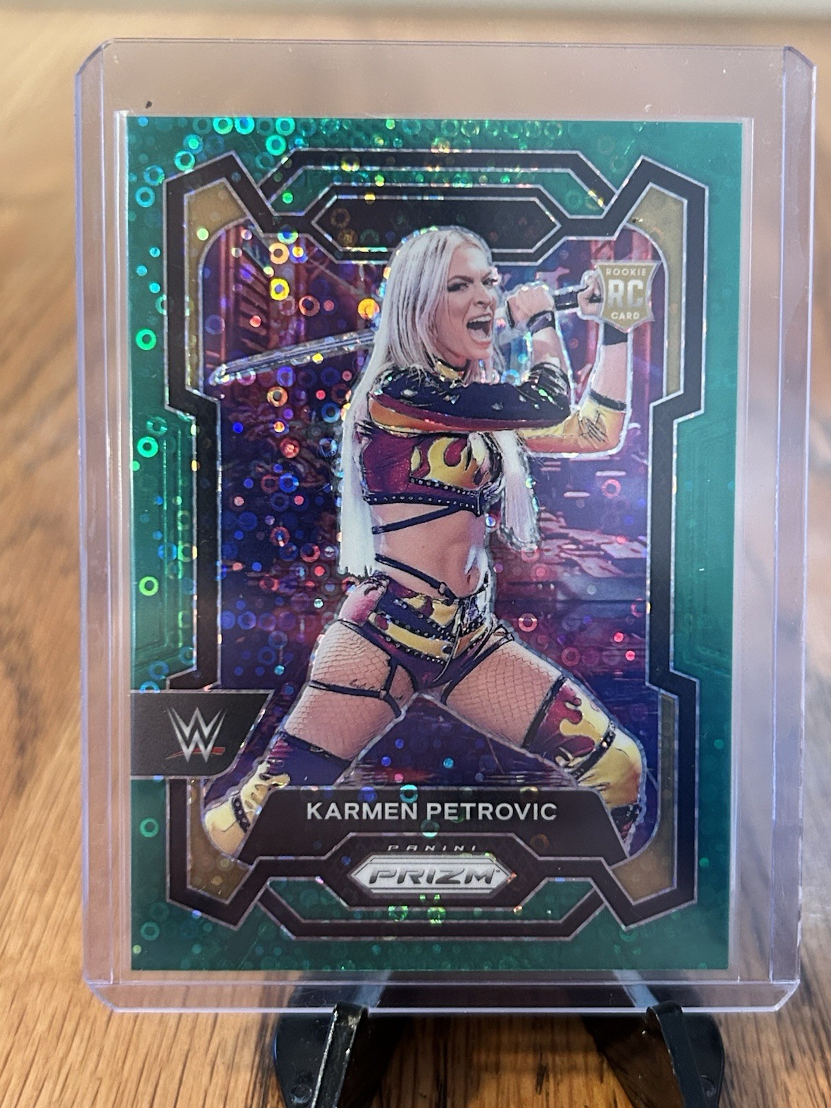 2024 Panini Prizm WWE Undercard Karmen Petrovic Green Disco Prizm #d /49 Rookie