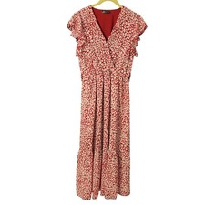 PRETTYGARDEN Women's Maxi Dress Red Leopard Print Flutter Sleeve Tiered Size M