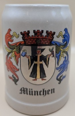 Vintage Gerz 0.5L German Beer Stein - München Munich Crest - Gray Stoneware