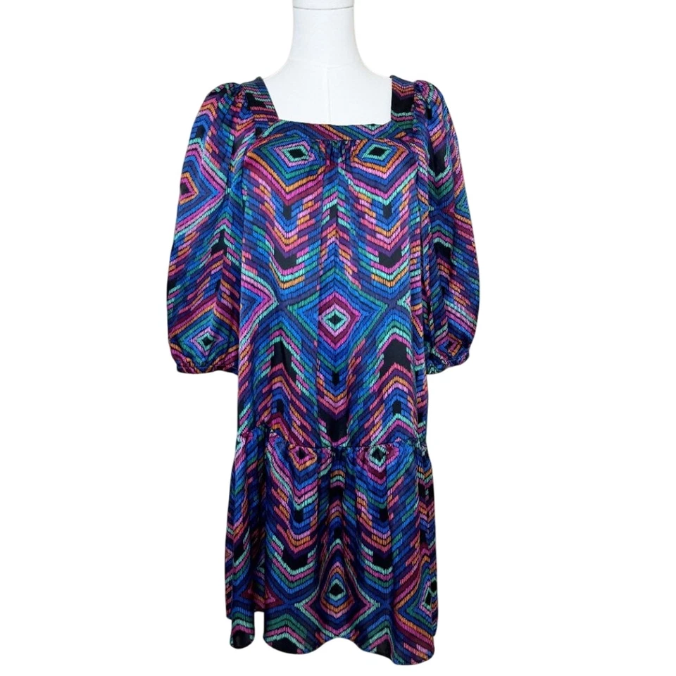 Eres Nightclub Arc-en-Ciel 真丝缎迷你裙彩虹印花全新带标签 S 码 — 第 4/4 张图片