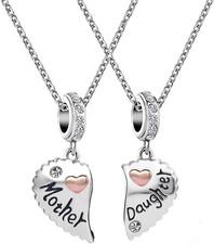 Mother and Daughter Matching Love Rose Gold Heart Necklace Set for 2 Pendant ...