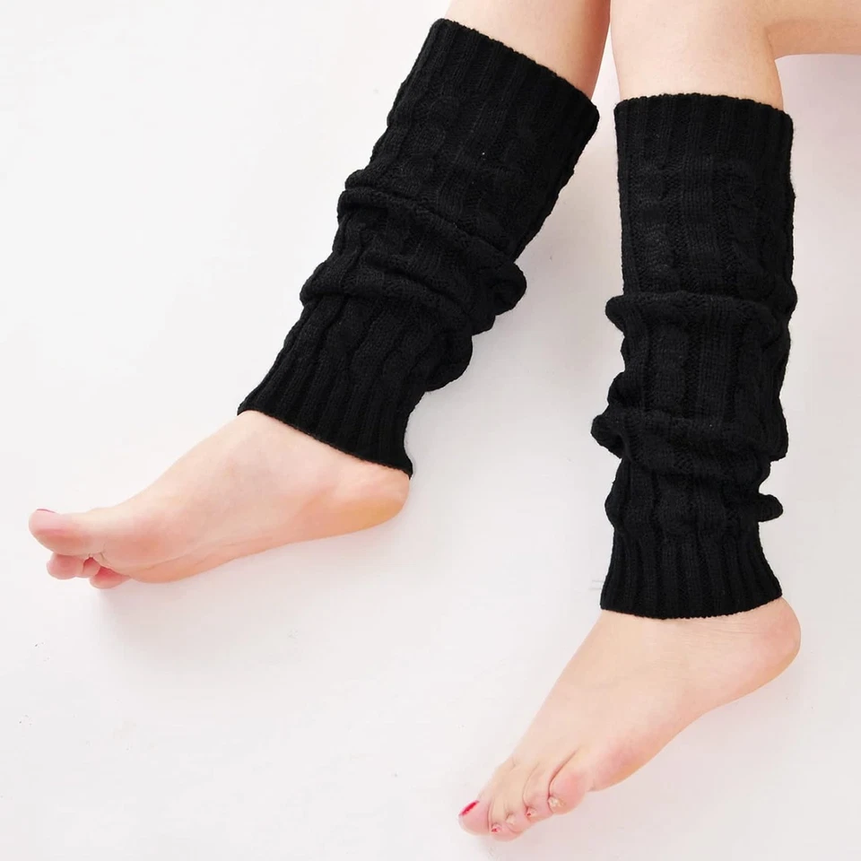 Invierno Cálido Tejido Bota Larga Calcetines Inclinados Hasta la Rodilla Años 80 para Fiesta (Negro + Rojo Vino) Foto 4 de 4