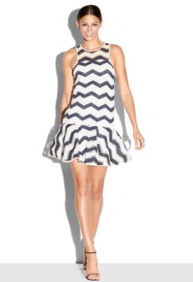 NWT Milly Chevron Illusion Jacquard Jillian Dress Navy White 8 10 $435
