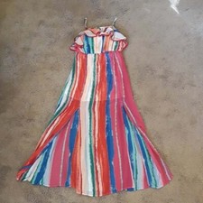 Candie's Rainbow Maxi Dress M Vintage Beach Coastal Boho Layered Chiffon Stripe