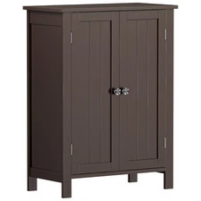 Modern Bathroom Floor Storage Cabinet w/ Adjustable Shelf and Double Door Brown