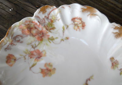 Antique Limoges Plate AL Lanternier Hand Painted Peach Floral Gold