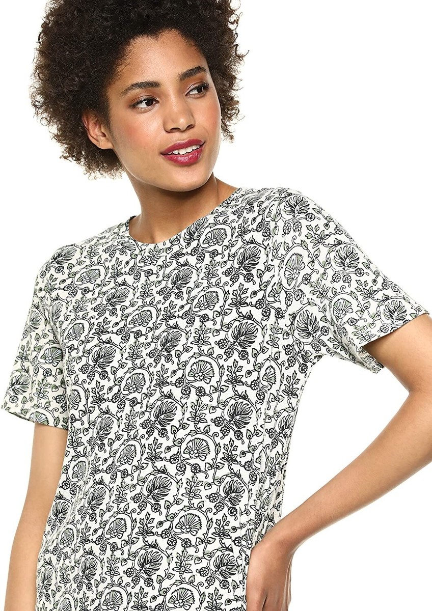 Lucky Brand 254024 Womens Woodblock Print T-Shirt Dress Green