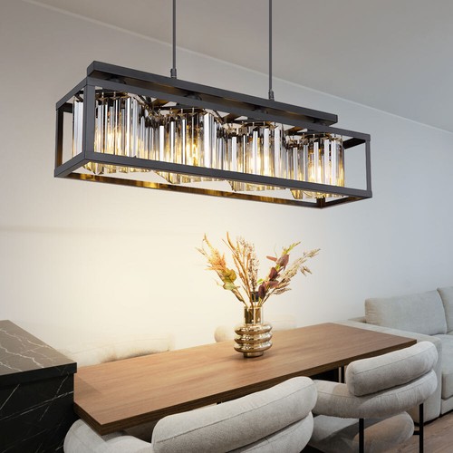 Kristallleuchte Luce a Sospensione Lampada Sala Pranzo 4 Fiamma Vetro Nero - Foto 6 di 11
