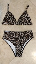 Womens Triangle Top High Waisted Two Piece Leopard Bikini Swimsuit Sz Small