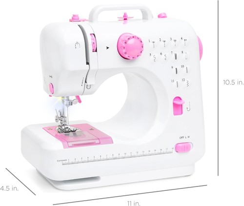 Beginner-Friendly Sewing Machine - Pink/White 42 Piece Kit with Carrying Handle - Picture 4 of 9