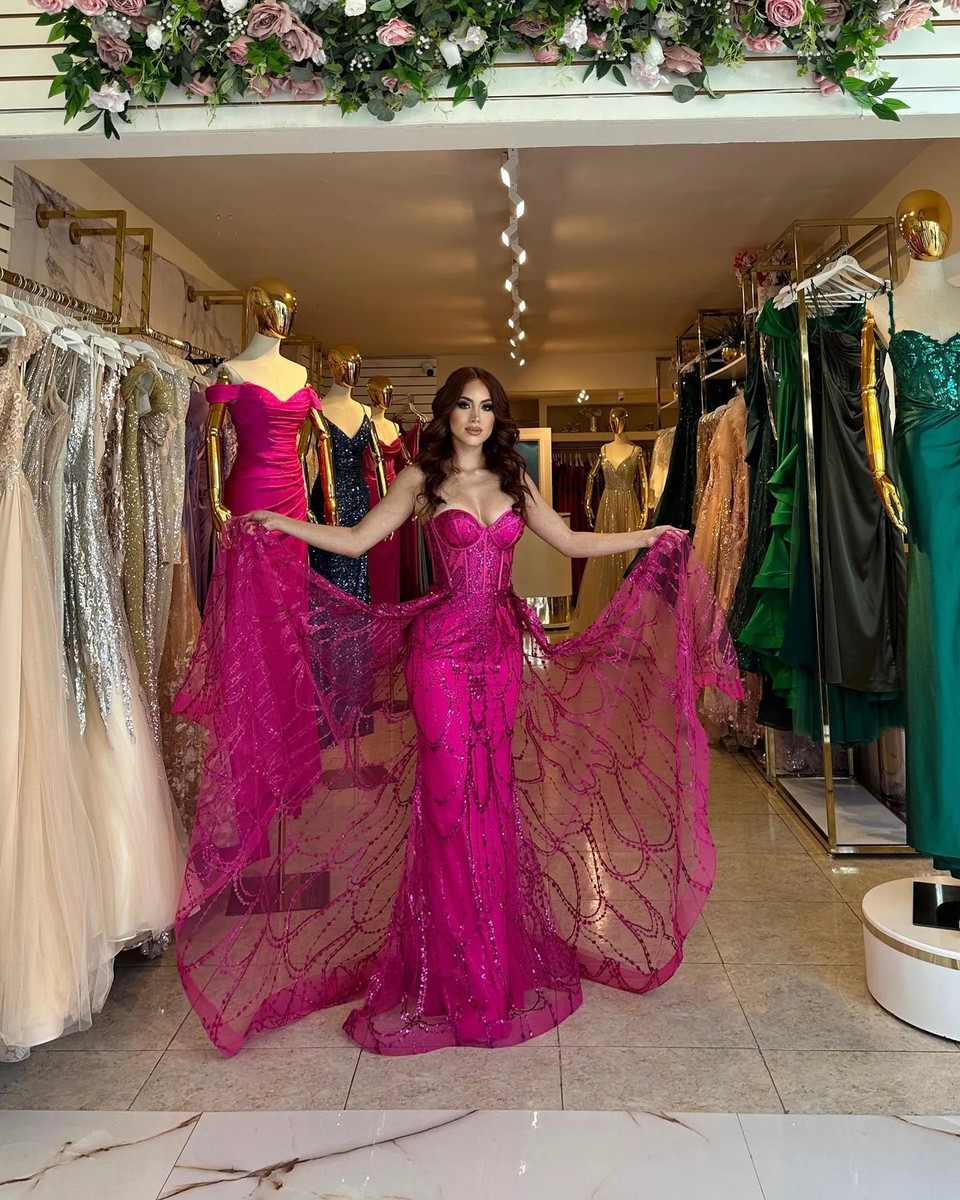 Fuchsia Mermaid Evening Dresses Sweetheart With Overskirts