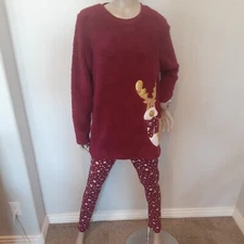 NWT Women's 2 Piece Pajama Set Reindeer Peace Love & Dreams Fuzzy  BNWT