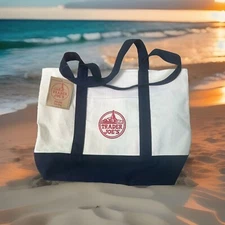 🦄 TRADER JOE'S - Reusable Cotton Canvas Blue Strap Tote Bag- Heavy Duty NEW 🦄