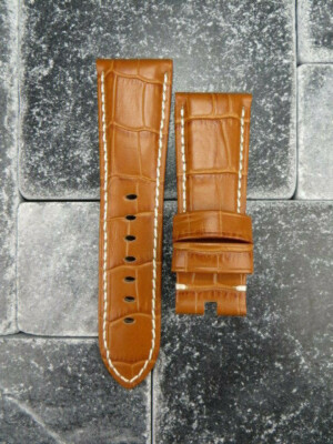 Bracelet Montre Cuir Grainé Marron Miel 24mm - Boucle Et Brosse - Style PANERAI - Neuf